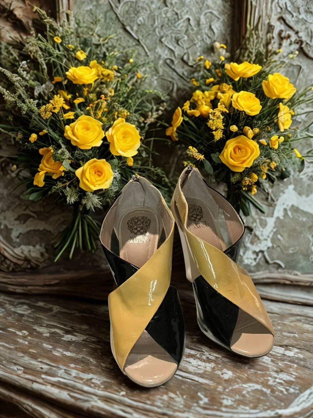 Vince Camuto Tan, Black and Cream Opened Toe Pump - Never Worn - Picture 1 of 3